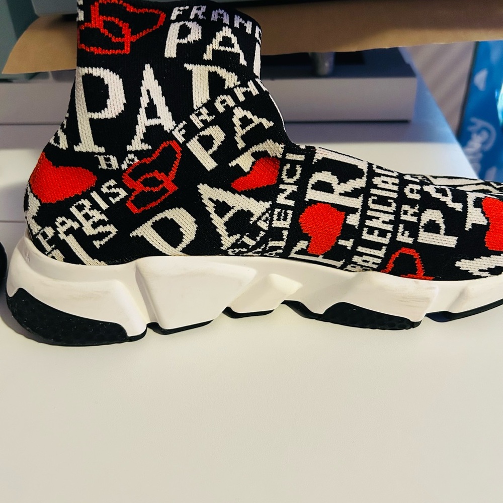 Balenciaga Black and White Paris Print Sneakers - Picture 7 of 8